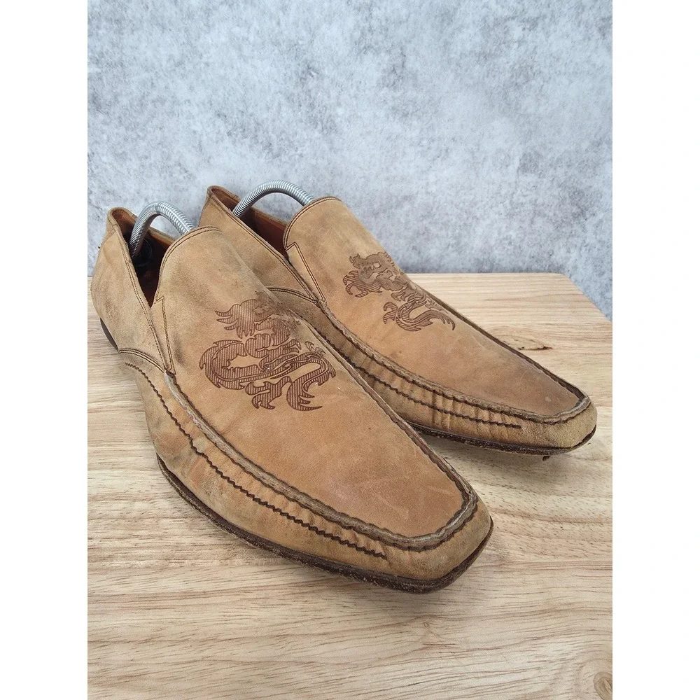 Vintage Mark Nason Loafers Men 10 Brown Leather Etch Dragon Slip On Shoes Italy